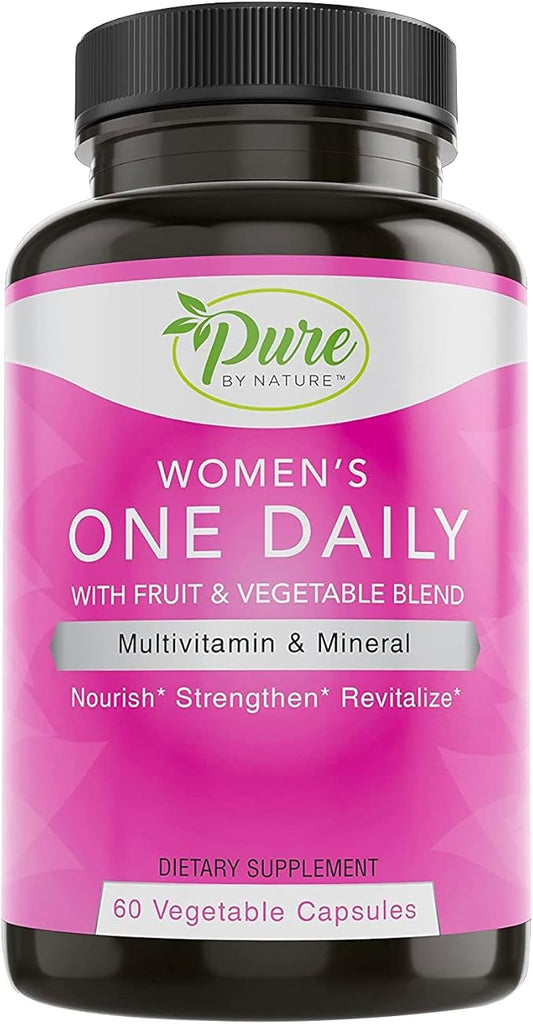 Pure By Nature One-Daily Multivitamin for Women, Immune Support Supplement with Non-GMO Ingredient, Vitamin & Minerals for Energy, 60 Veggie Capsules