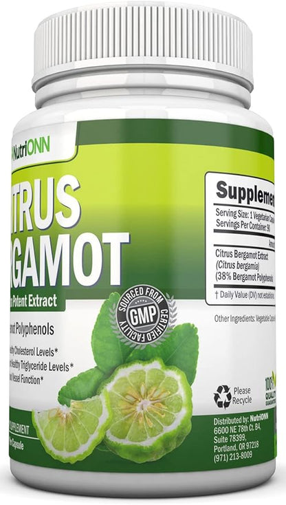 Citrus Bergamot - 500 mg - 90 Vegetarian Capsules - 38% Polyphenols - Natural Premium Quality Citrus Bergamot Extract - Promotes Healthy Triglyceride Levels