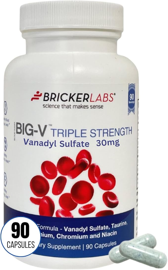Big-V Triple Strength Vanadyl Supplement: Vanadyl Sulfate 30 mg, Taurine 600 mg, Selenium, Chromium and Niacin, Blended Mineral Supplement Capsules 90 ct