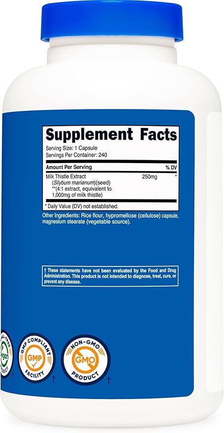 Nutricost Milk Thistle 1,000mg Equivalent, 240 Capsules - 250mg of 4:1 Extract - Vegan, Non-GMO and Gluten Free