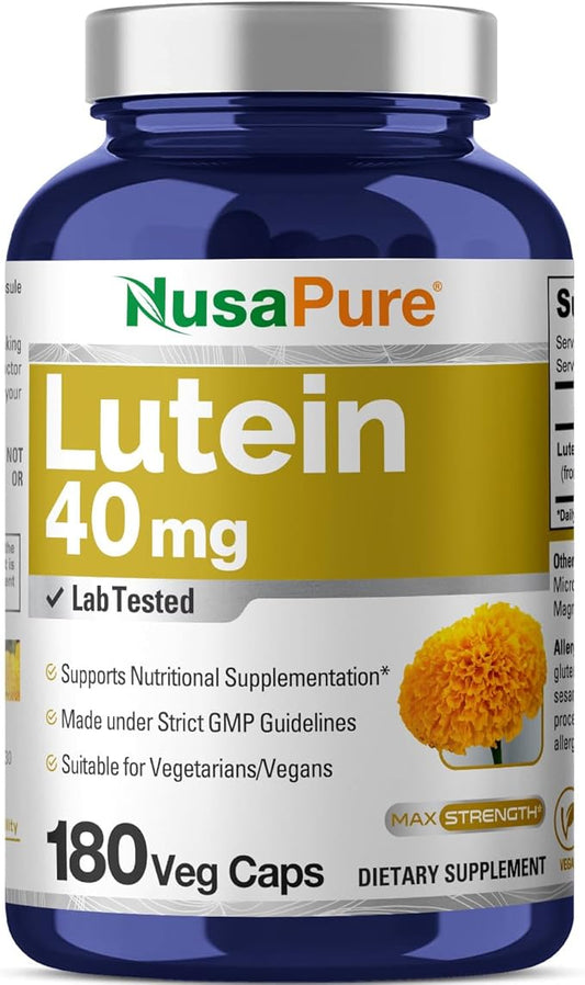 NusasPure Lutein 40mg 180 Veggie Capsules (Non-GMO, Vegan)