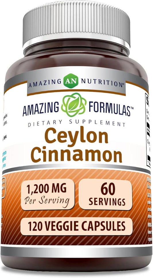 Amazing Formulas Ceylon Cinnamon 1200 Mg Per Serving | Veggie Capsules Supplement | Non-GMO | Gluten Free | Made in USA (1 Pack, 120 Count)