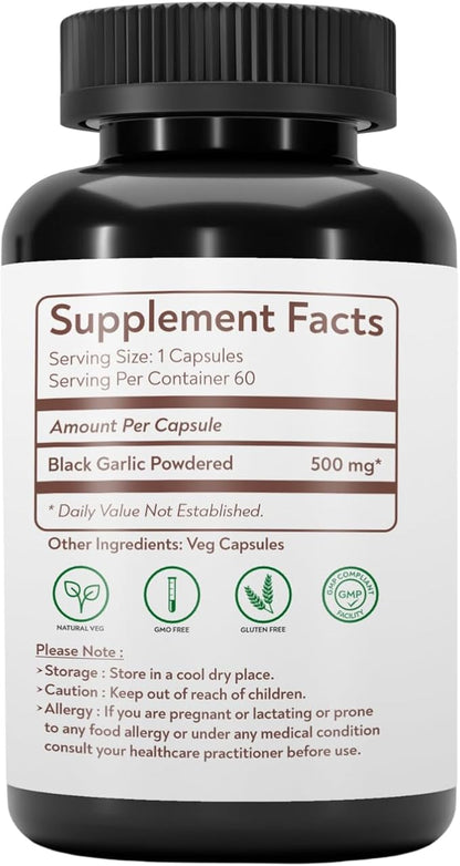 Aged and Fermented Black Garlic Capsules, 60 Veg Capsules, 500 mg
