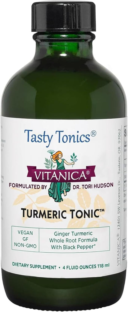 Vitanica, Turmeric Tonic, Non-GMO Liquid Turmeric Curcumin Supplement 1000 mg, with Black Pepper and Ginger, Antioxidant, Vegan, Gluten Free, 4 Ounce