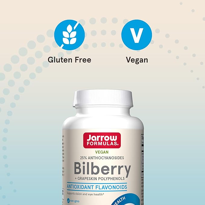 Jarrow Formulas® Bilberry + Grapeskin Polyphenols, Vision and Eye Health, 60 Veggie Capsules, Up to a 30 Day Supply