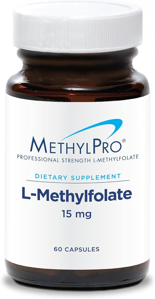 MethylPro 15mg L-Methylfolate - Professional Strength Active Methylfolate, 5-MTHF Supplement for Mood Support & Brain Health - Non-GMO + Gluten-Free with No Fillers (60 Capsules)