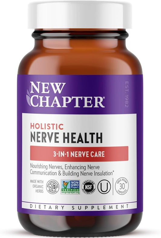 New Chapter Nerve Health Supplement for 3-in-1 Support from Head to Toe - Vitamin B1 Generates Energy for Nerves, Vitamin B6 Enhances Healthy Transmission, Vitamin B12 Builds Insulation, 30ct