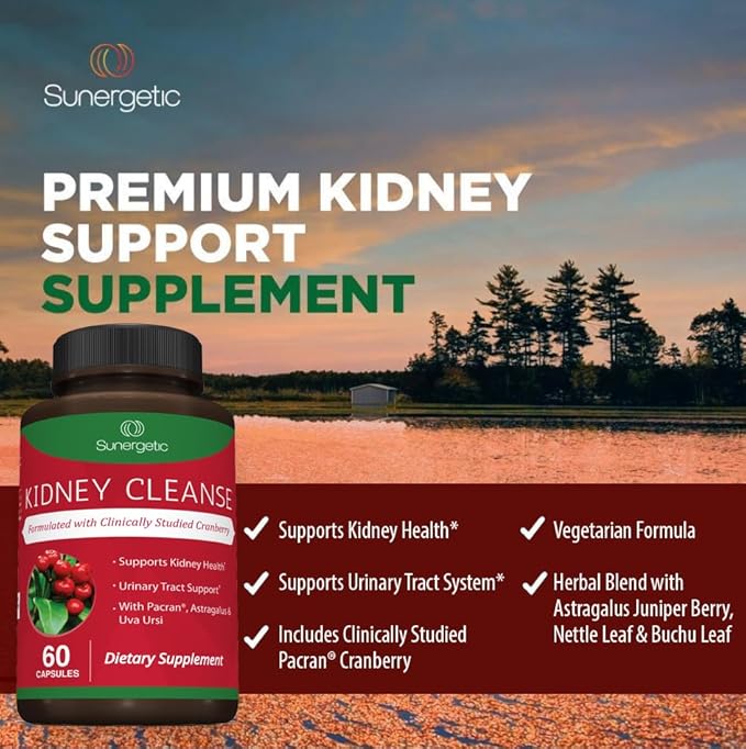 Premium Kidney Cleanse Supplement – Powerful Kidney Support Formula with Cranberry Extract Helps Support Healthy Kidneys & Urinary Tract Support– 60 Vegetarian Capsules
