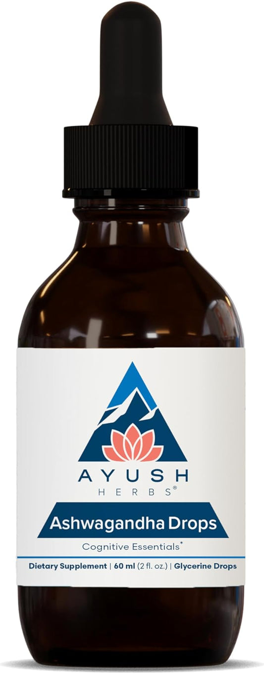 Ayush Herbs Ashwagandha Drops - Ashwagandha Alcohol-Free Drops for Adults, Calming Daily Supplement for Focus & Attention with Organic Ashwagandha, Lemon Flavor - 2 Fl Oz (80 Servings)