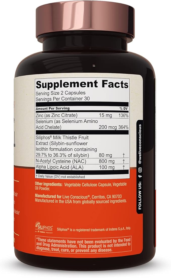 LiverWell Liver Cleanse, Rejuvenation, Metabolic Support - Liver Supplement for Liver Health w/Highly Bioavailable Milk Thistle Extract, N-Acetyl Cysteine, Alpha Lipoic Acid, Zinc, Selenium - 60 Caps