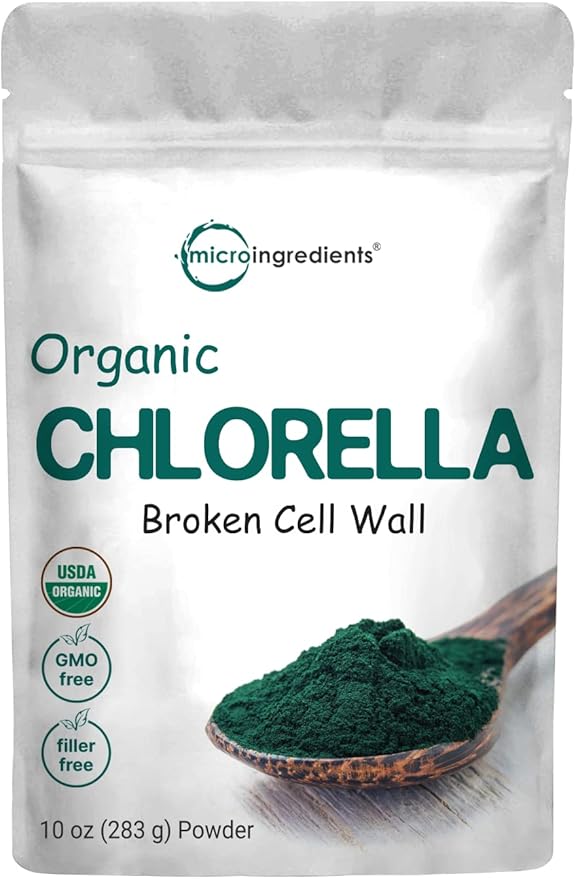Micro Ingredients Organic Chlorella Powder, 10 Ounce, Broken Cell Wall, Rich in Vegan Proteins & Vitamins, Raw, Bulk Premium Chlorella Supplement, Vegan Friendly, Non-Irradiation