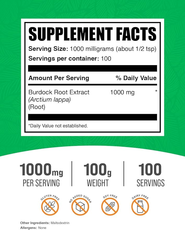 BulkSupplements.com Burdock Root Extract Powder - Burdock Root Powder, Herbal Supplement - Vegan & Gluten Free, 1g per Serving, 100g (3.5 oz) (Pack of 1)