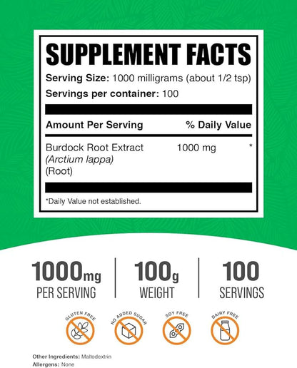 BulkSupplements.com Burdock Root Extract Powder - Burdock Root Powder, Herbal Supplement - Vegan & Gluten Free, 1g per Serving, 100g (3.5 oz) (Pack of 1)
