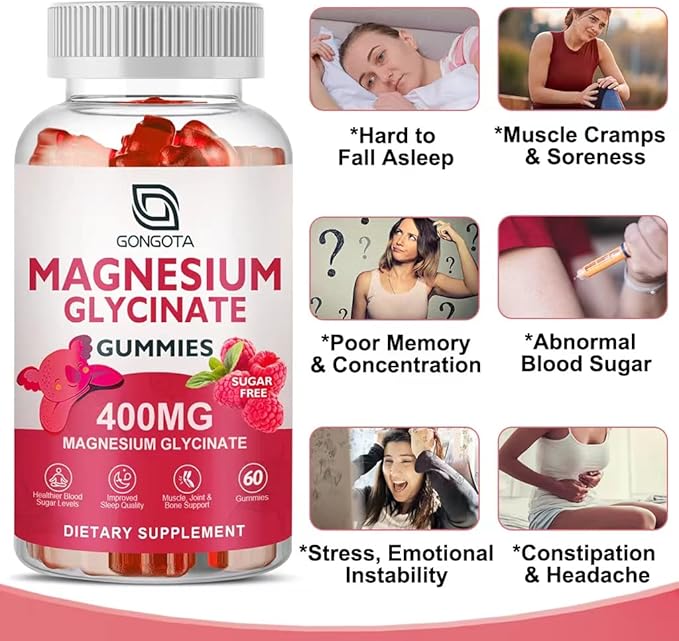Magnesium Glycinate Gummies 400 mg with 100 mg Composite Magnesium - Chelated Magnesium Potassium Supplement with Vitamin D, B6 Supports Calm, Sleep, Memory & Muscle Cramps,Sugar Free - 60 Gummies