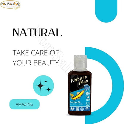 Nature Max Cod Liver Blubber Oil Natural Undiluted Pure For Hair & Skin Care & Food Cold Pressed Premium (1Pack = 2.70 oz / 80 ml) زيت كبد الحوت