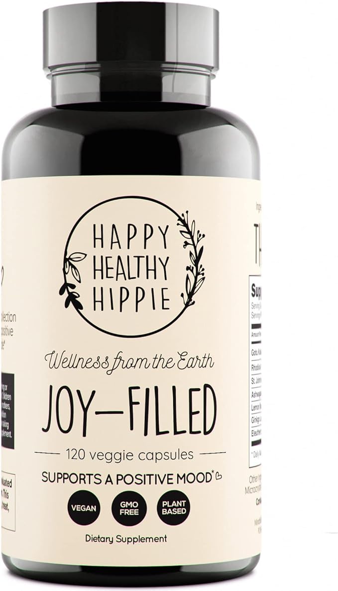 Joy-Filled Mood Support Supplement with St Johns Wort Capsules 120 Ct | Stress Relief Supplement with Rhodiola Rosea, Eleuthero | Helps Calm The Mind & Body | 100% Plant-Based Happy Pills | Herbal