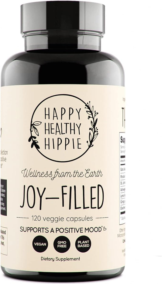 Joy-Filled Mood Support Supplement with St Johns Wort Capsules 120 Ct | Stress Relief Supplement with Rhodiola Rosea, Eleuthero | Helps Calm The Mind & Body | 100% Plant-Based Happy Pills | Herbal