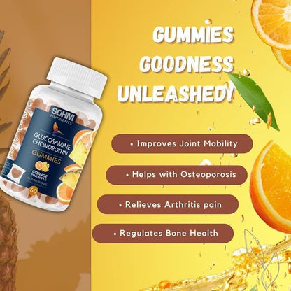 SOHM Glucosamine and Chondrotin Gummies 60 Count Individually Wrapped, Supports Joints Health and Bones Health, Glucosamine Chondroitin Gummies for Mens and Women Vegetarian (Pineapple,Orange)