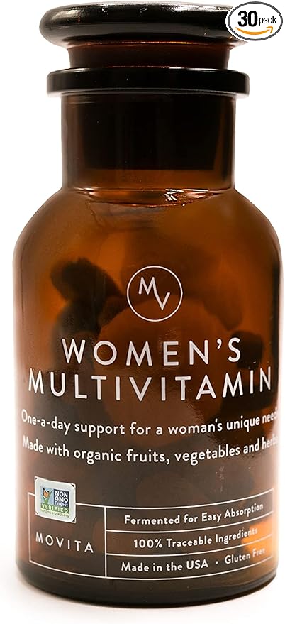 Movita Women’s Daily Multivitamin - Organic Fermented Whole Foods for Enhanced Energy, Immunity & Vitality - Vegan, Gluten-Free, Non-GMO - 30-Day Supply (Glass Bottle)