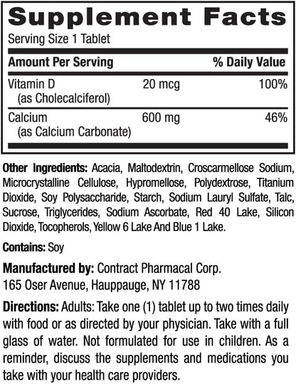 Earth's Splendor Bone Health Support, with Calcium & Vitamin D, Dietary Supplement, Vitamin Supplements, for Men & Women, (600mg Calcium, 120 Tablets)