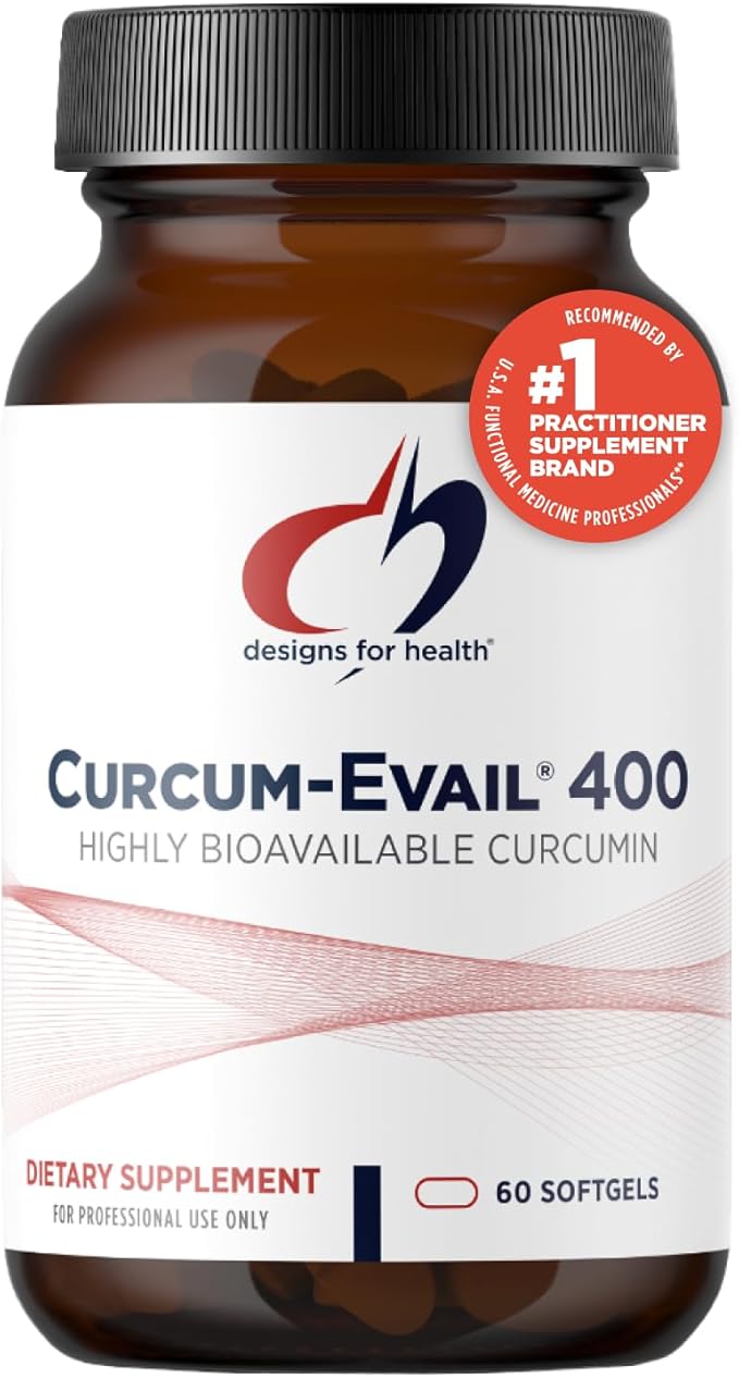 Designs for Health Curcum-Evail 400 - Bioavailable Turmeric Curcumin Supplements - Evail Emulsification Technology - Curcumin C3 Complex with Turmeric Oil + Vitamin E, Non-GMO (60 Softgels)
