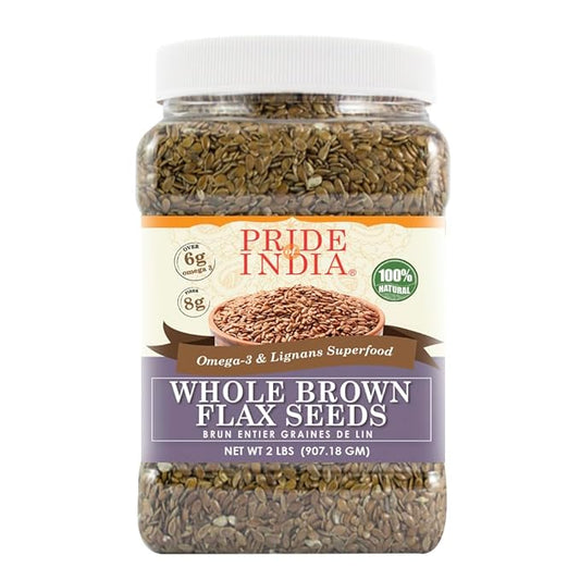 Pride Of India - Whole Brown Flax Seeds - Omega-3 & Lignan Superfood, 2 lbs Jar