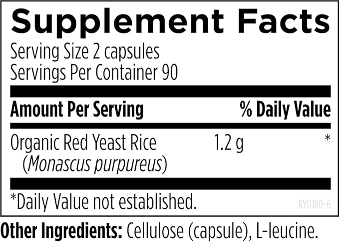 Designs for Health Red Yeast Rice Capsules - 1200mg (1.2g) Red Yeast Rice Supplement to Support Cardiovascular Health - Non-GMO, Made with US-Grown Organic Red Yeast Rice (180 Capsules)