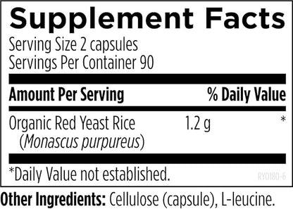 Designs for Health Red Yeast Rice Capsules - 1200mg (1.2g) Red Yeast Rice Supplement to Support Cardiovascular Health - Non-GMO, Made with US-Grown Organic Red Yeast Rice (180 Capsules)