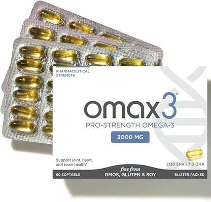 Omax3 Pro-Strength Ultra-Pure Omega-3 Fish Oil - 1000 mg - Maximum Professional Joint & Muscle Support - EPA DHA - NSF Certified - 60/per Softgel Blister (Pack of 2)