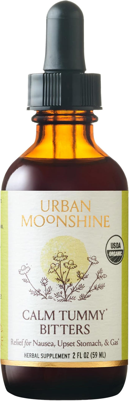 Urban Moonshine Calm Tummy Bitters - Certified Organic - Relief for Nausea & Upset Stomach* - Bloating Relief* - Soothes Digestion* - Digestive Bitters - Gluten Free Herbal Supplement - 2 Fl Oz