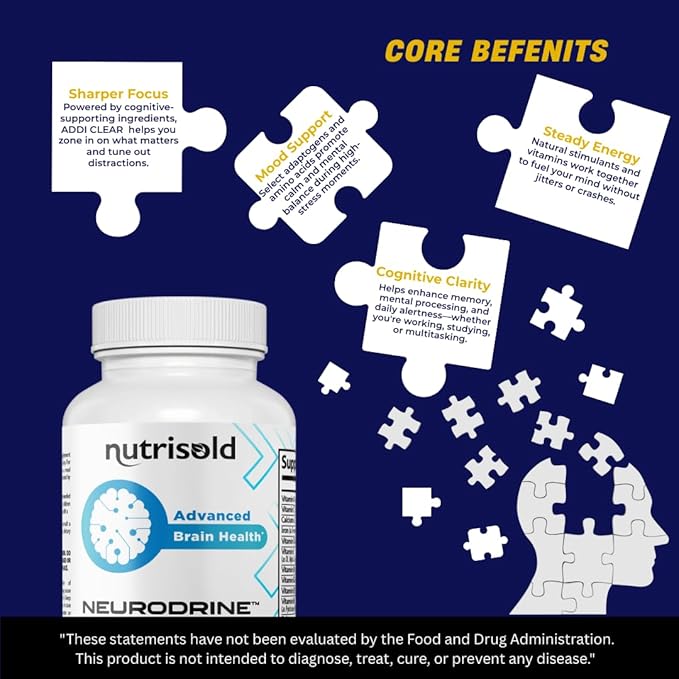 Nootropic Brain Support for Memory & Focus | Enhances Clarity, Concentration, & Alertness | with Thiamin, Chromium, Magnesium & Herbal Extracts