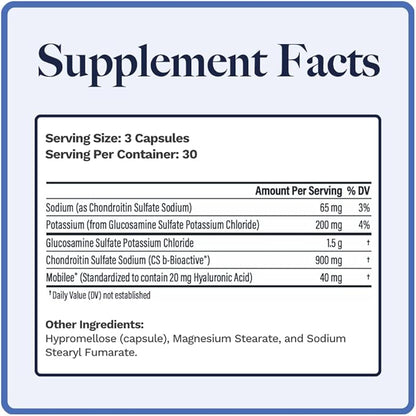 Agilen | Joint Support Supplement w/Glucosamine & Chondroitin (as CS-bBioactive®) | Hyaluronic Acid (as Mobilee®) | 3rd Party Tested | 90 Capsules