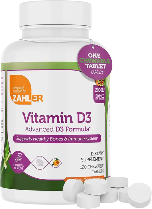 Zahler Chewable Vitamin D - Chewable Vitamin D3 2000IU (50 mcg) for Bone Health and Immune Health - Vegetarian Gluten Free Non-GMO Kosher for Adults (120 Count)