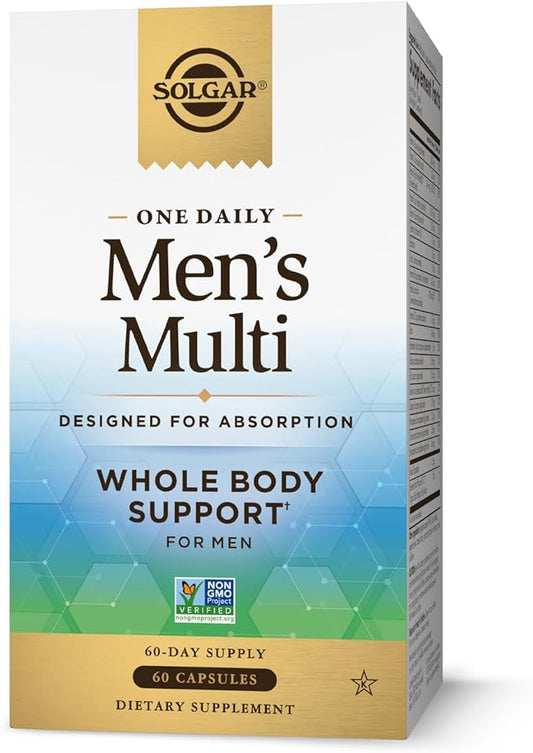 Solgar One Daily Men's Multivitamin Whole Body Support Supplement, Highly Absorbable Delayed Release One Daily Multi Vitamin Capsules for Men - Immune Heart Energy Stress & Muscle Health, 60 Servings