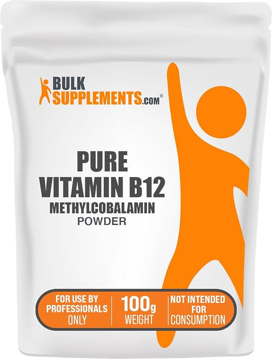 BulkSupplements.com Pure Vitamin B12 Methylcobalamin Powder - Vitamin B12 Supplements - Pure Product, Multiple Servings, 100g (3.5 oz) (Pack of 1)