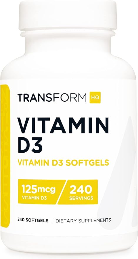 TransformHQ Vitamin D3 5000 IU (125mcg) 240 Softgels - Vitamin D Supplement, Gluten Free, Non-GMO