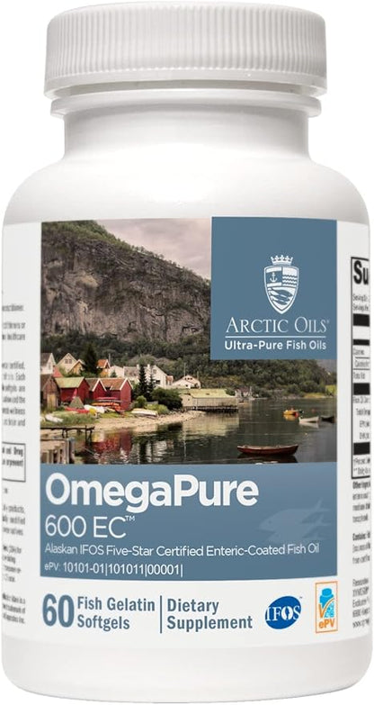 XYMOGEN OmegaPure 600 EC - International Fish Oil Standards (IFOS) Five-Star Certified Enteric-Coated Fish Oil - DHA EPA Omega-3 Supplement for Cardiovascular + Cognitive Support (60 Softgels)