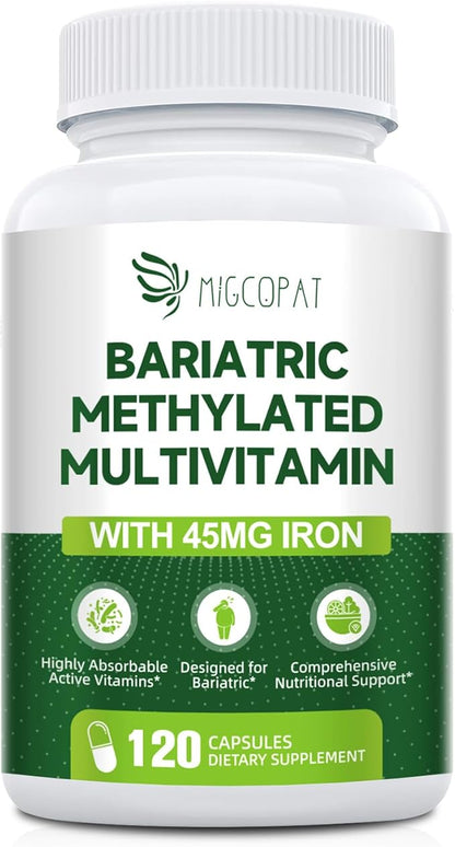 Bariatric Multivitamin with Iron 45mg, Methylated Multivitamin with Vitamin B12 & Methylfolate, Post Surgery Vitamins for Gastric Bypass & Sleeve Patients, Iron Supplement for Women & Men - 120 Caps