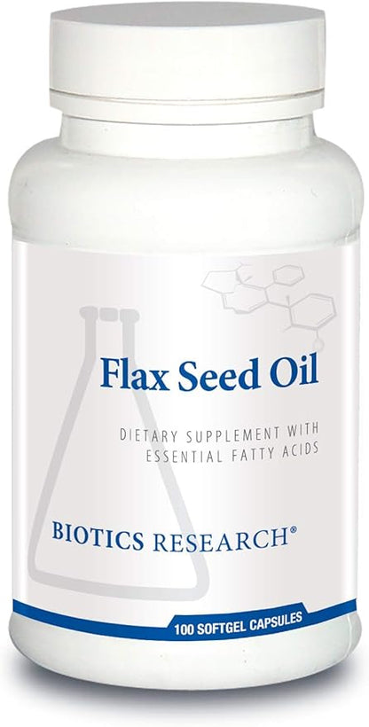Biotics Research Flax Seed Oil Each Capsule Contains 1,000 of Pure Flax Seed Oil. Cold Pressed from Certified organically Grown Flax Seed. Heart Health. 100 Softgels