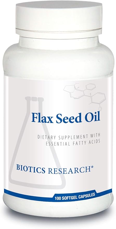 Biotics Research Flax Seed Oil Each Capsule Contains 1,000 of Pure Flax Seed Oil. Cold Pressed from Certified organically Grown Flax Seed. Heart Health. 100 Softgels