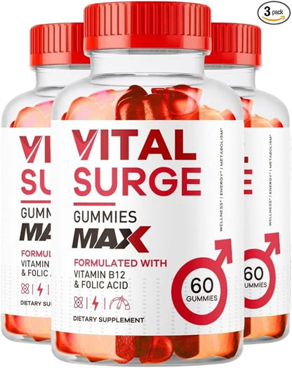 Vital Surge Male Gummies - Men's Performance Gummies, MAX Strength VitalSurge Advanced Formula, VitaSurge for Men Vitale Vita, (180 Gummies, 3 Pack)