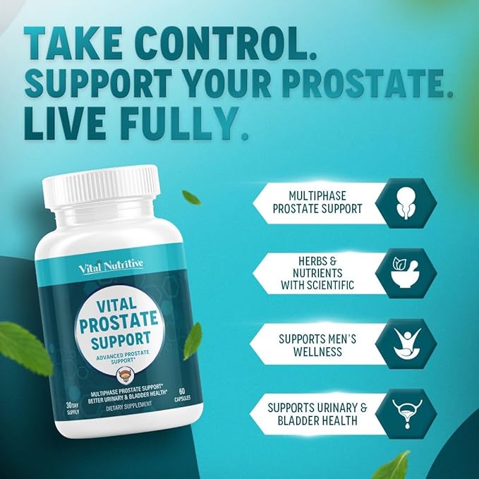 Vital Prostate Support Supplement for Men – Multiphase Herbal Formula with Saw Palmetto, Beta-Sitosterol & Zinc – Urinary Flow, Bladder Comfort & Prostate Health Supplements for Men – 90 Day Supply