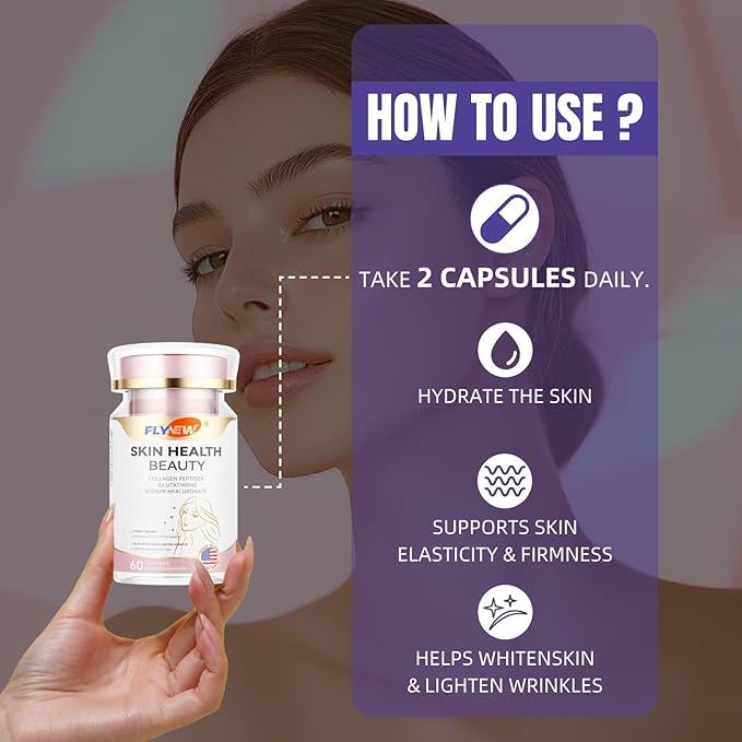 Skin Health Beauty, Collagen Capsules for Beauty, Hair, Skin, Nail &Joint Health, Collagen Peptides, Vitamin C, E, Support Hair Strength & Fullness, GMP, Made in USA 60 Capsules