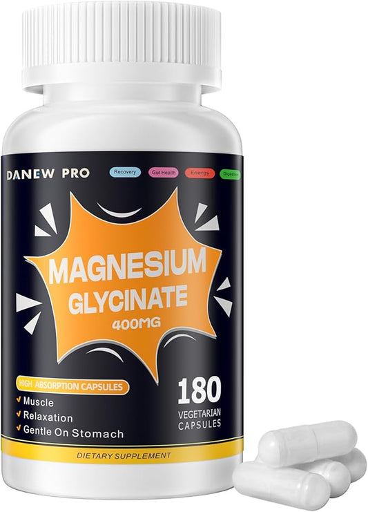 Magnesium Glycinate 400 MG per Serving 100% Chelated for High Absorption, Gentle On Stomach, Non-GMO, 180 Vegetarian Capsules