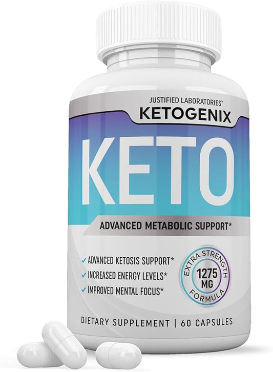 Ketogenix Keto Pills 1275MG New & Improved Formula Contains Apple Cider Vinegar Extra Virgin Olive Oil Powder Green Tea Leaf 60 Capsules