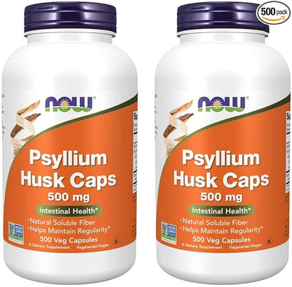 NOW Foods Psyllium Husk 500mg, 500 Capsule (2 Pack)