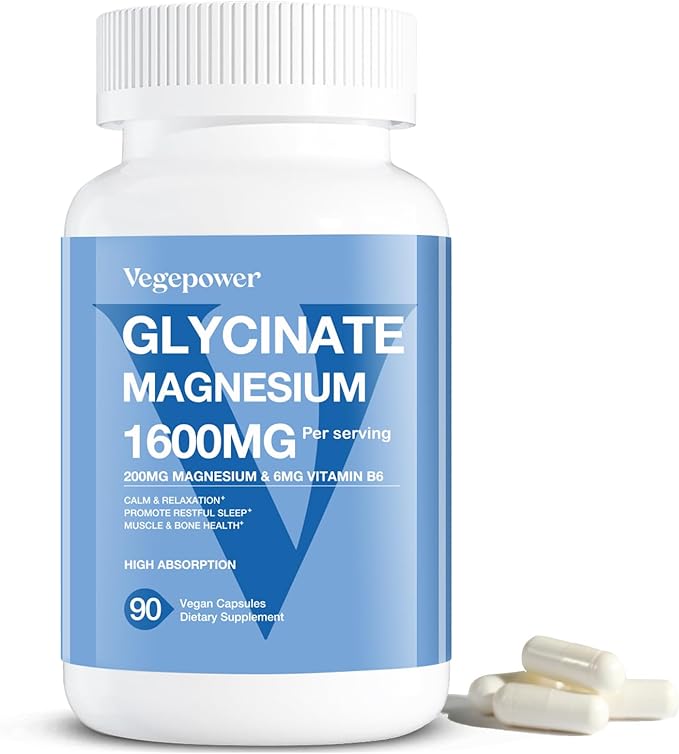 Magnesium Glycinate 1600mg Supplements - with Vitamin B6 & Zinc, Vitamin D3, Chelated Magnesium for Sleep, Muscle, Bone and Immune Health, High Absorption Magnesio, Non-GMO, Vegan 90 Capsules