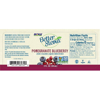NOW Foods BetterStevia Pomegranate Berry Zero-Calorie Liquid Sweetener, Keto Friendly, Suitable for Diabetics, No Erythritol, 2-Ounce