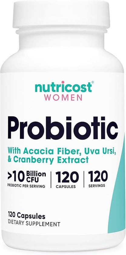 Nutricost Probiotic for Women 10 Billion CFU, 120 Capsules - Complex with Acacia Fiber, Uva Ursi & Cranberry Extract, Non-GMO & Gluten Free