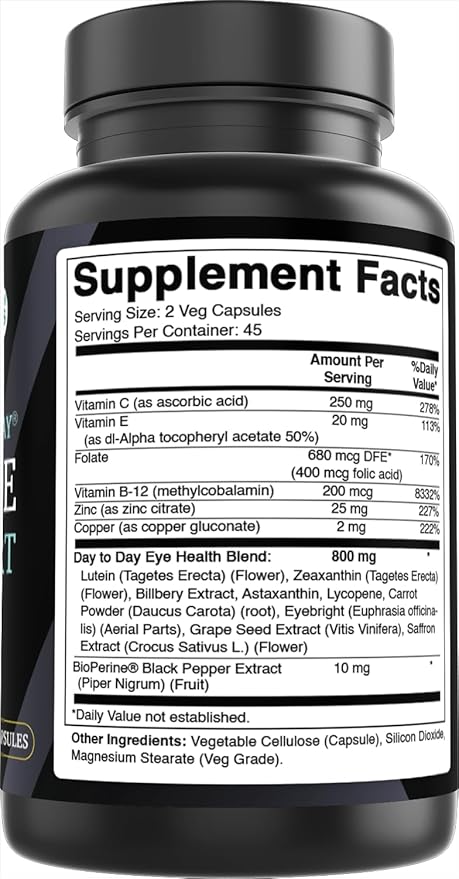 Best Naturals Day-to-Day Eye Support with Lutein, Zeaxanthin, Bilberry Extract, Astaxanthin, Lycopene, Carrot Powder 90 Veg Capsules